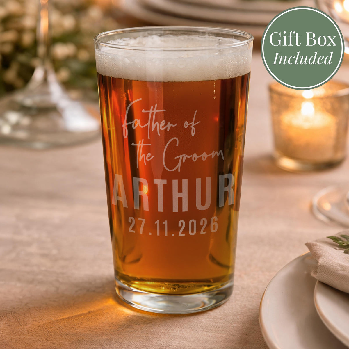 Personalised Father of the Groom Elegant Pint Glass, The Personal Shop, personalised gifts