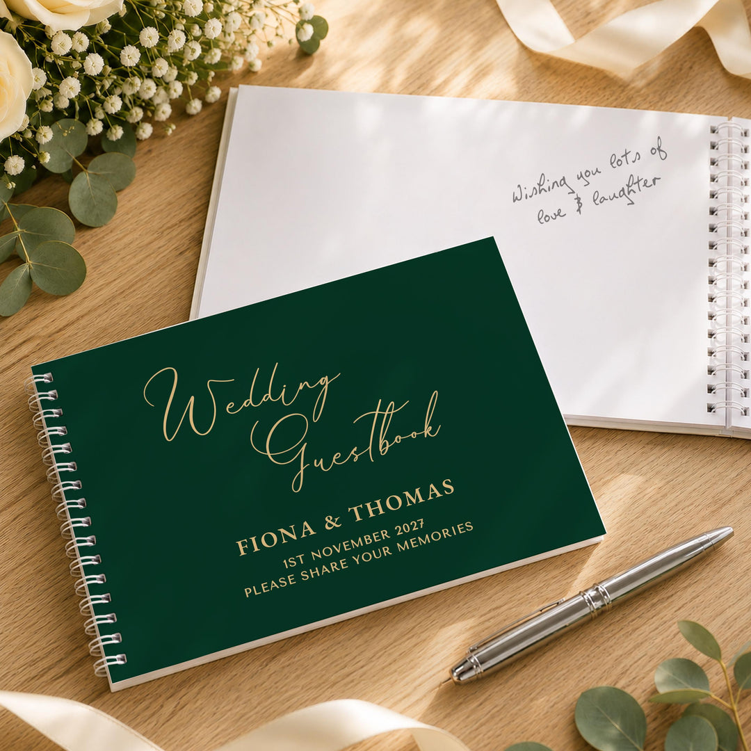 Personalised Dark Green Wedding Guest Book, The Personal Shop, personalised gifts