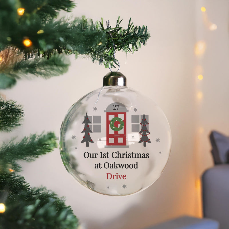 Personalised Home For Christmas Glass Bauble