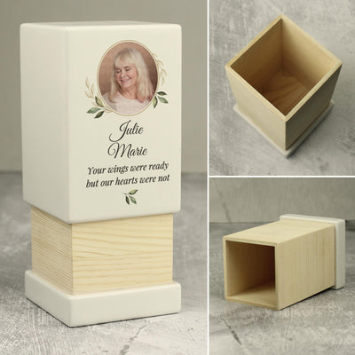 Personalised Photo Upload Small Wooden Urn