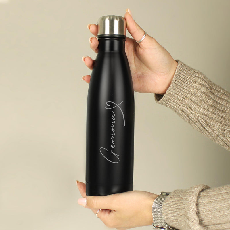 Personalised Heart Black Metal Insulated Drinks Bottle