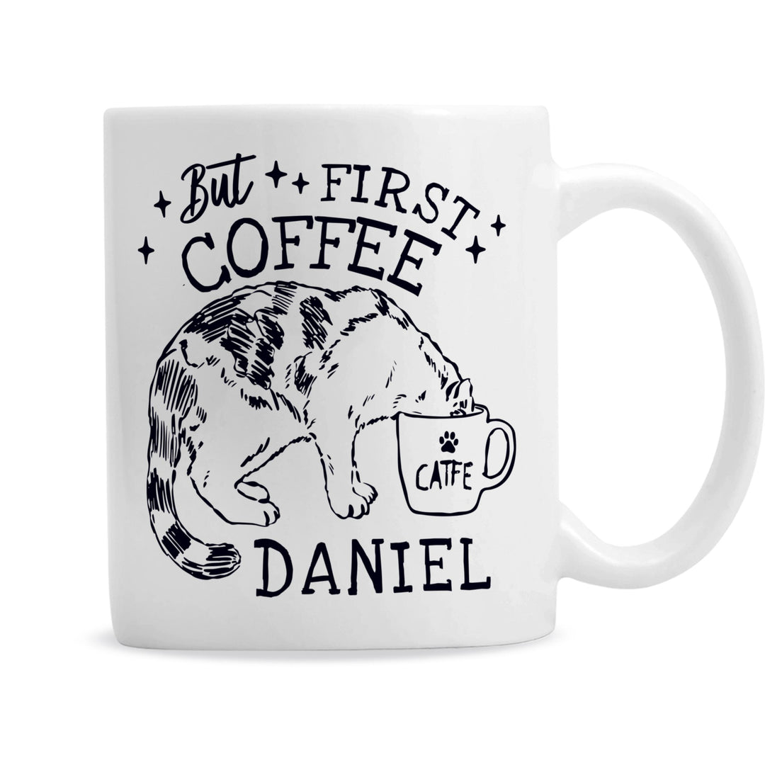 Personalised But First Coffee Cat Mug, The Personal Shop, personalised gifts
