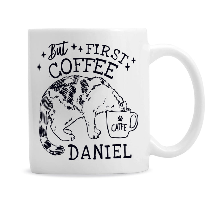 Personalised But First Coffee Cat Mug, The Personal Shop, personalised gifts