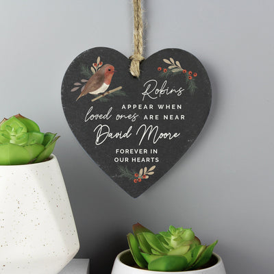 Personalised Memorial Robins Appear Slate Heart