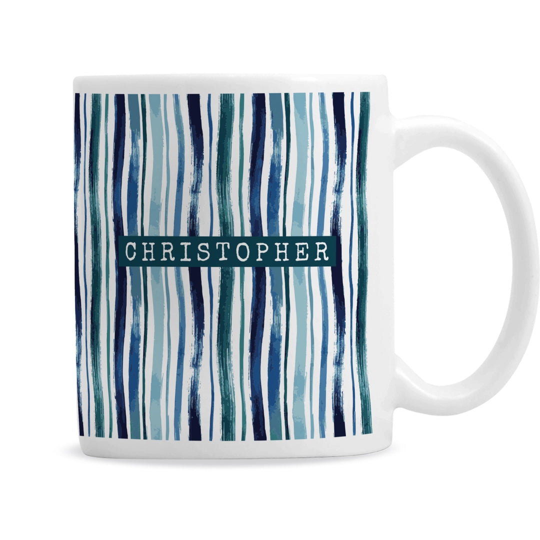 Personalised Blue Stripe Mug, The Personal Shop, personalised gifts