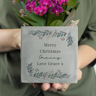 Personalised Christmas Foliage Concrete Planter