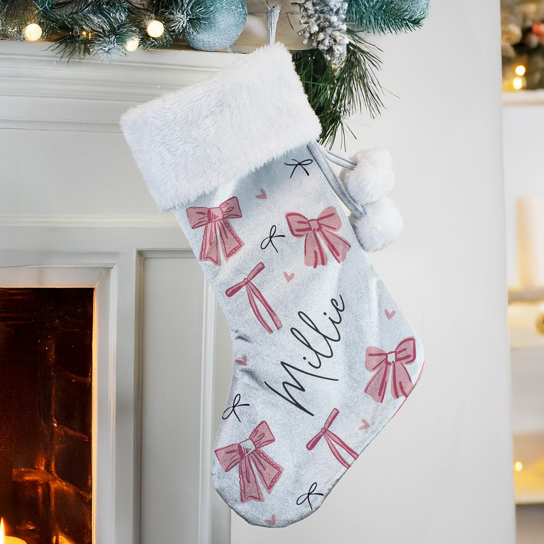 Personalised Pink Bow Christmas Stocking – alternative view
