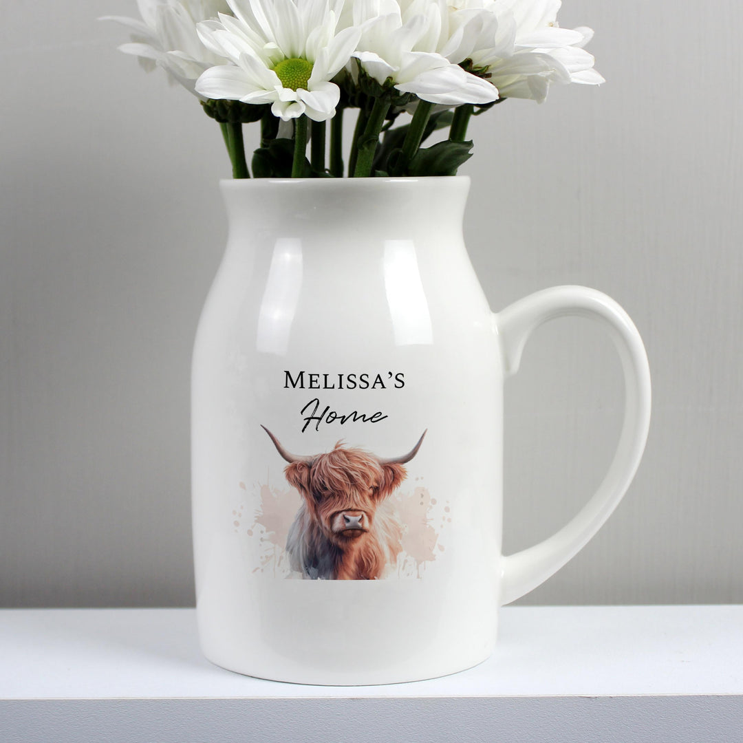 Personalised Highland Cow Flower Jug Vase, The Personal Shop, personalised gifts