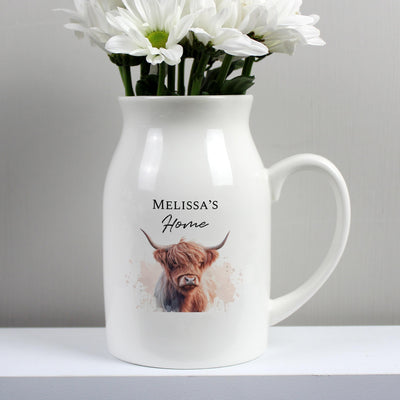 Personalised Highland Cow Flower Jug Vase