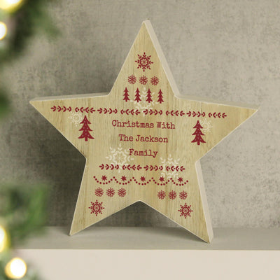 Personalised Christmas Fair Isle Wooden Star Ornament