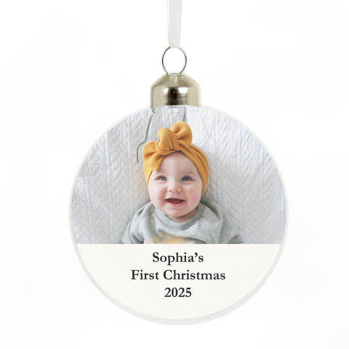 Personalised Message Photo Upload Glass Bauble – alternative view