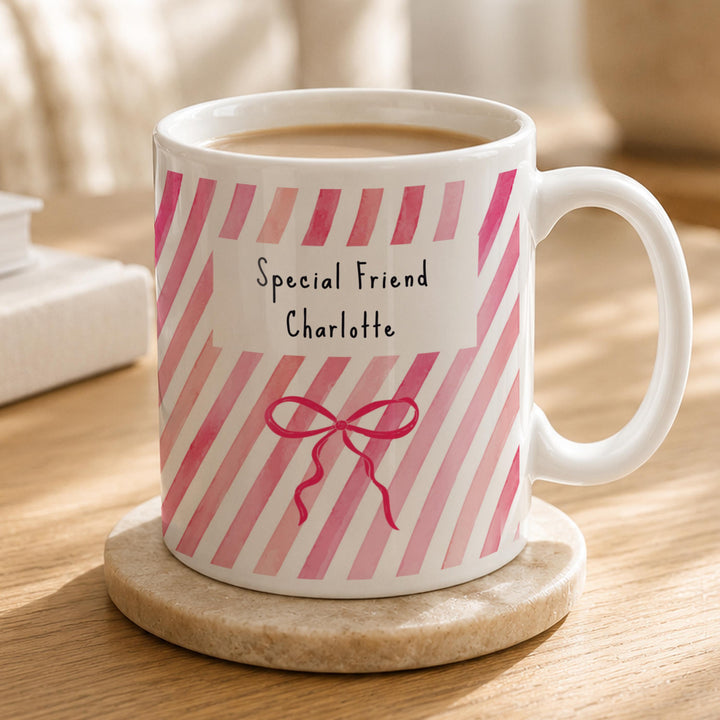 Personalised Striped Bow Mug, The Personal Shop, personalised gifts