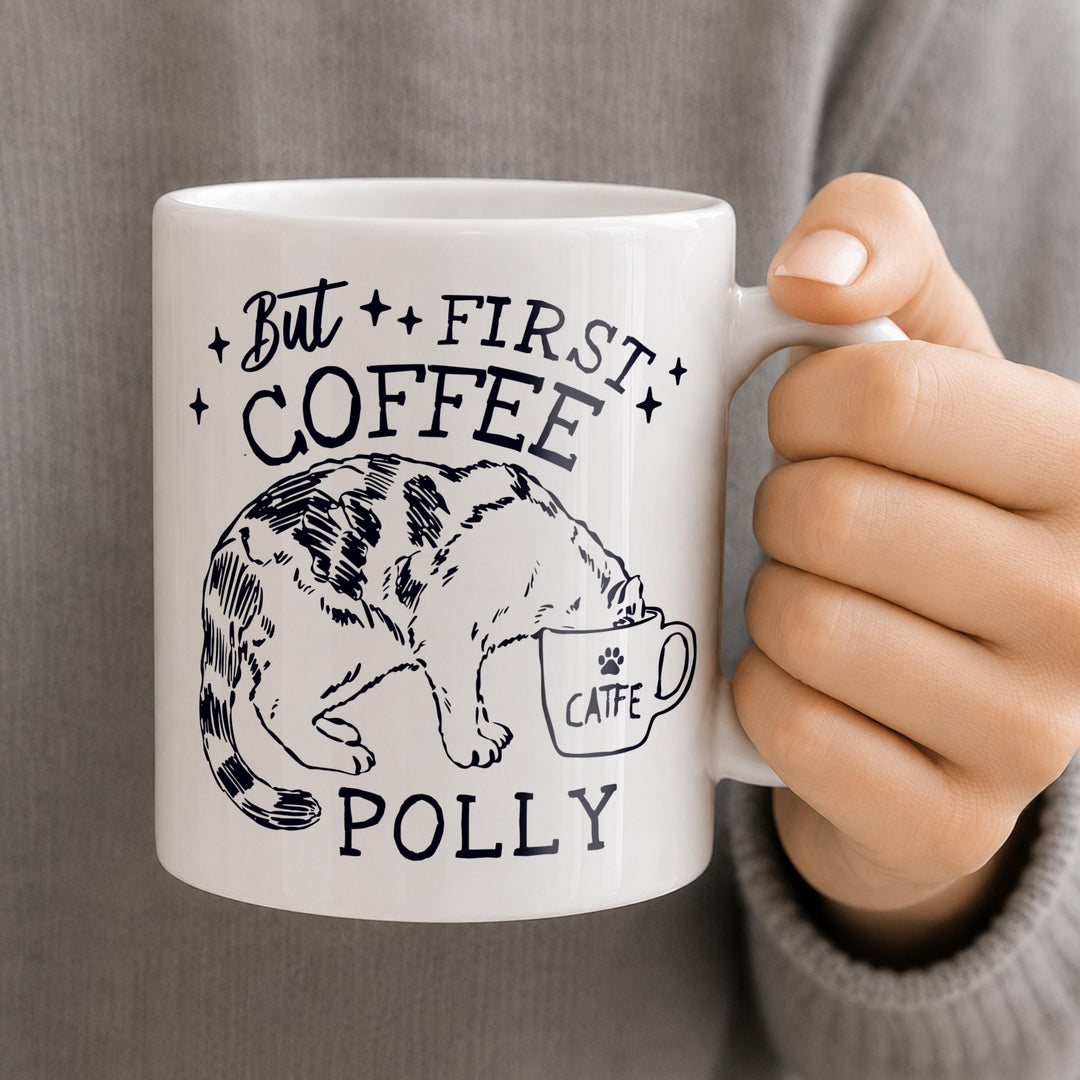 Personalised But First Coffee Cat Mug, The Personal Shop, personalised gifts