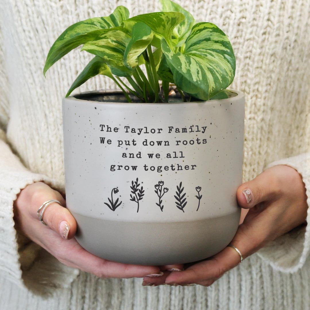 Personalised Floral Flecked Plant Pot, The Personal Shop, personalised gifts