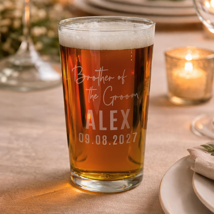 Personalised Brother of the Groom Elegant Pint Glass, The Personal Shop, personalised gifts