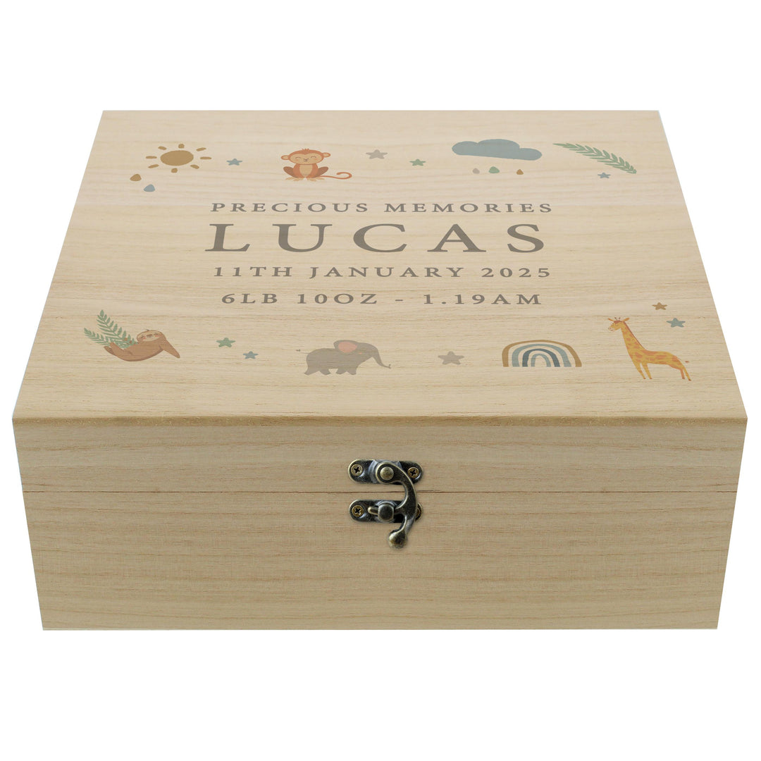 Personalised Safari Animals Large Wooden Keepsake Box, The Personal Shop, personalised gifts