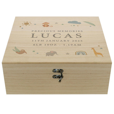 Personalised Safari Animals Large Wooden Keepsake Box