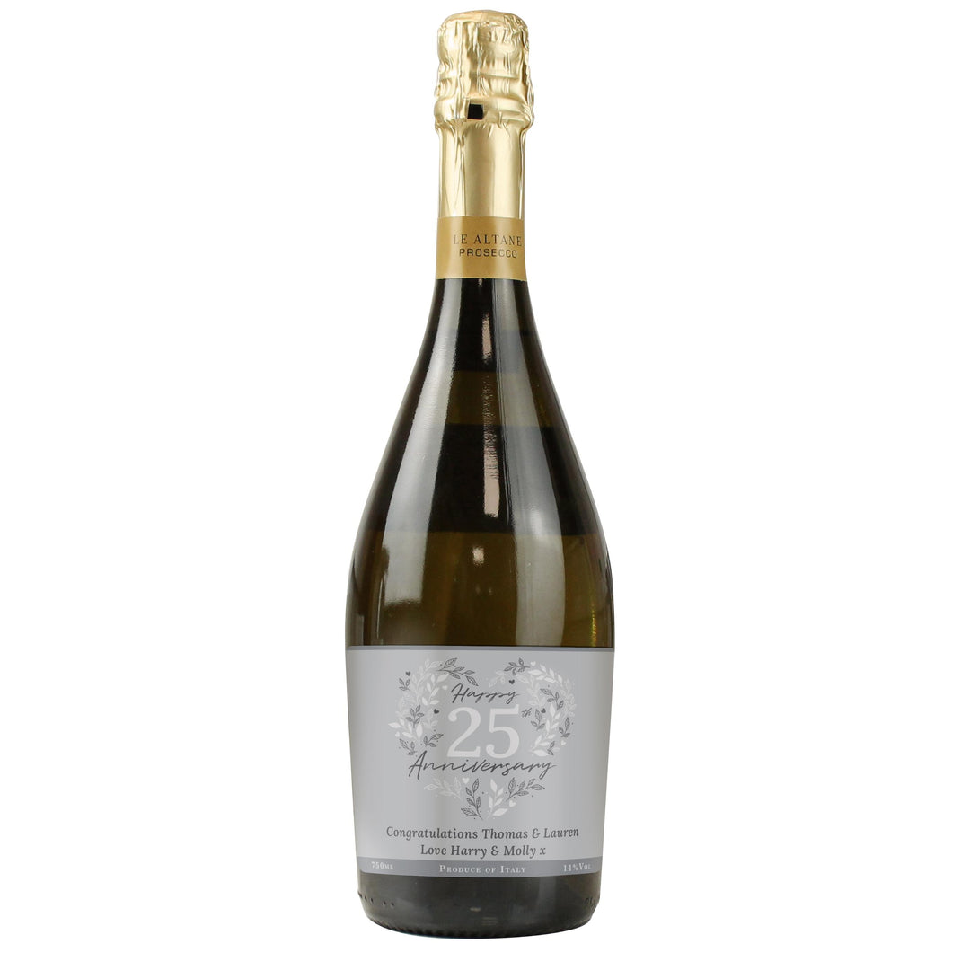 Personalised 25th Silver Wedding Anniversary Prosecco, The Personal Shop, personalised gifts