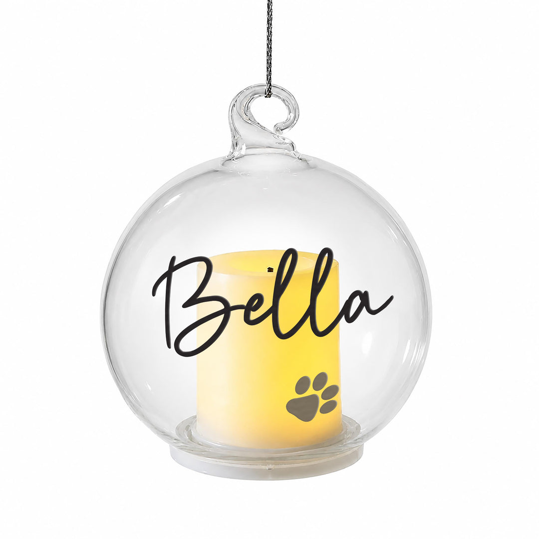 Personalised Pawprint Memorial LED Candle Glass Bauble, The Personal Shop, personalised gifts