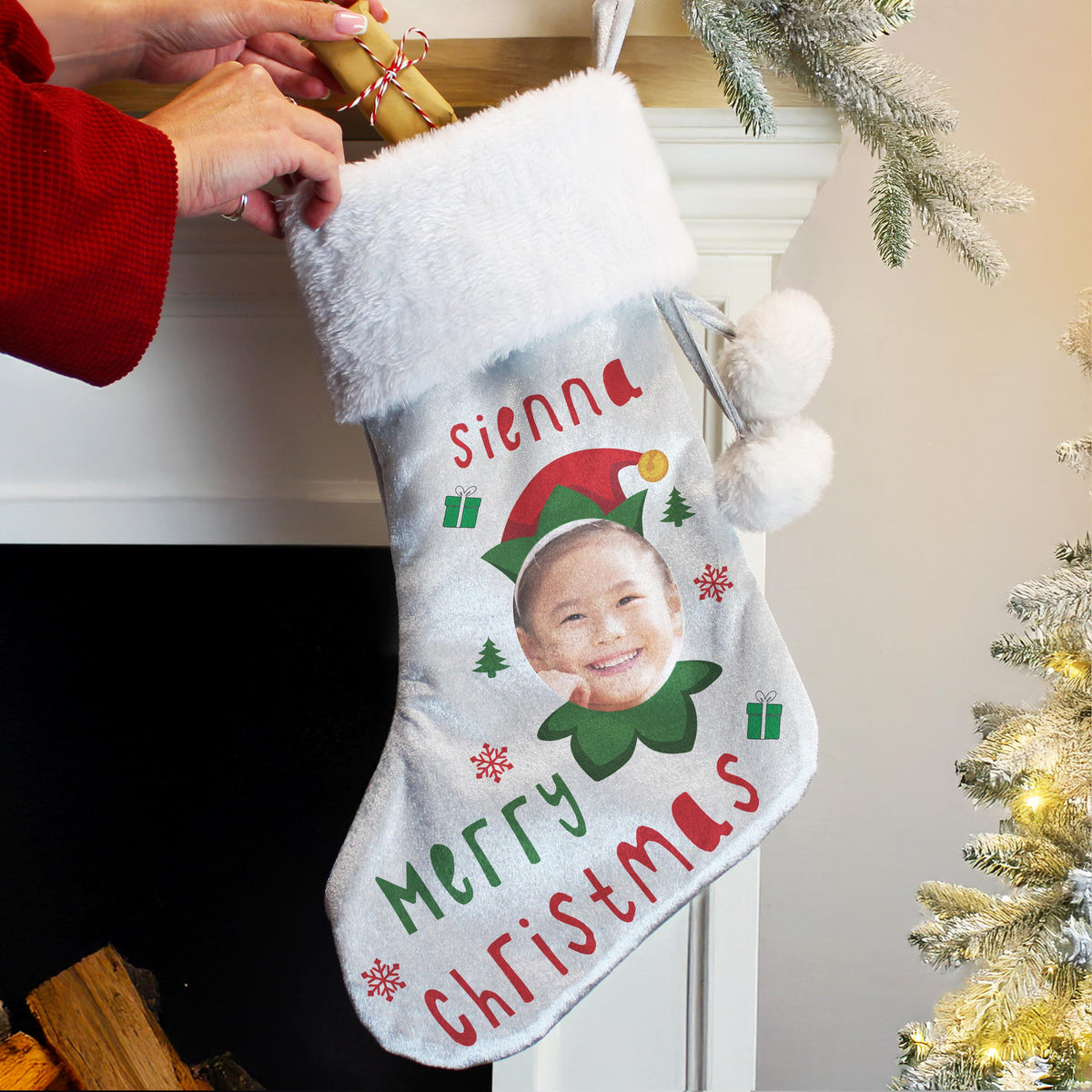 Personalised Photo Upload Elf Christmas Stocking – alternative view