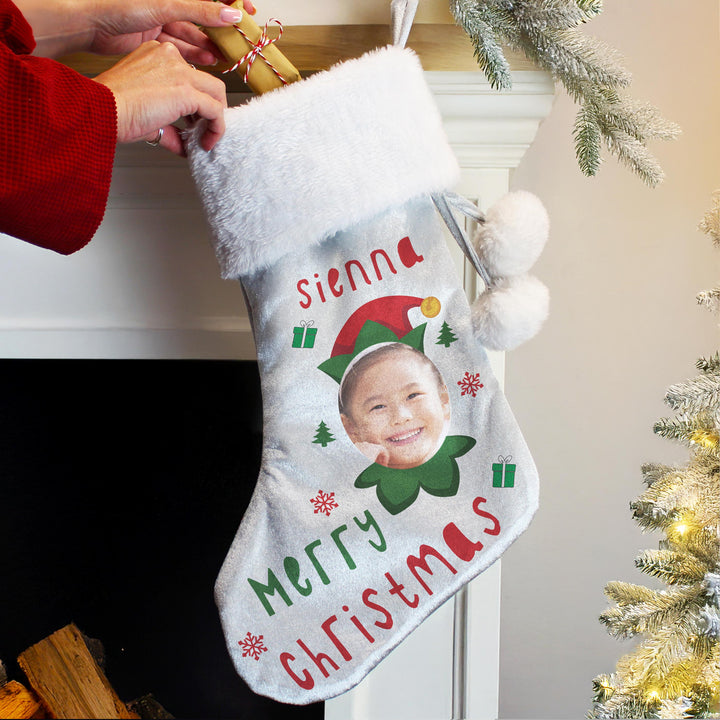 Personalised Photo Upload Elf Christmas Stocking – alternative view