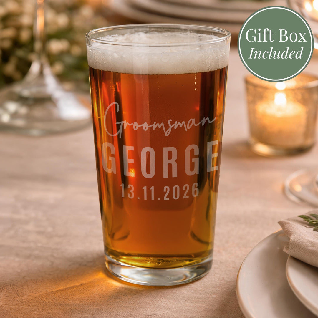 Personalised Groomsman Elegant Pint Glass, The Personal Shop, personalised gifts