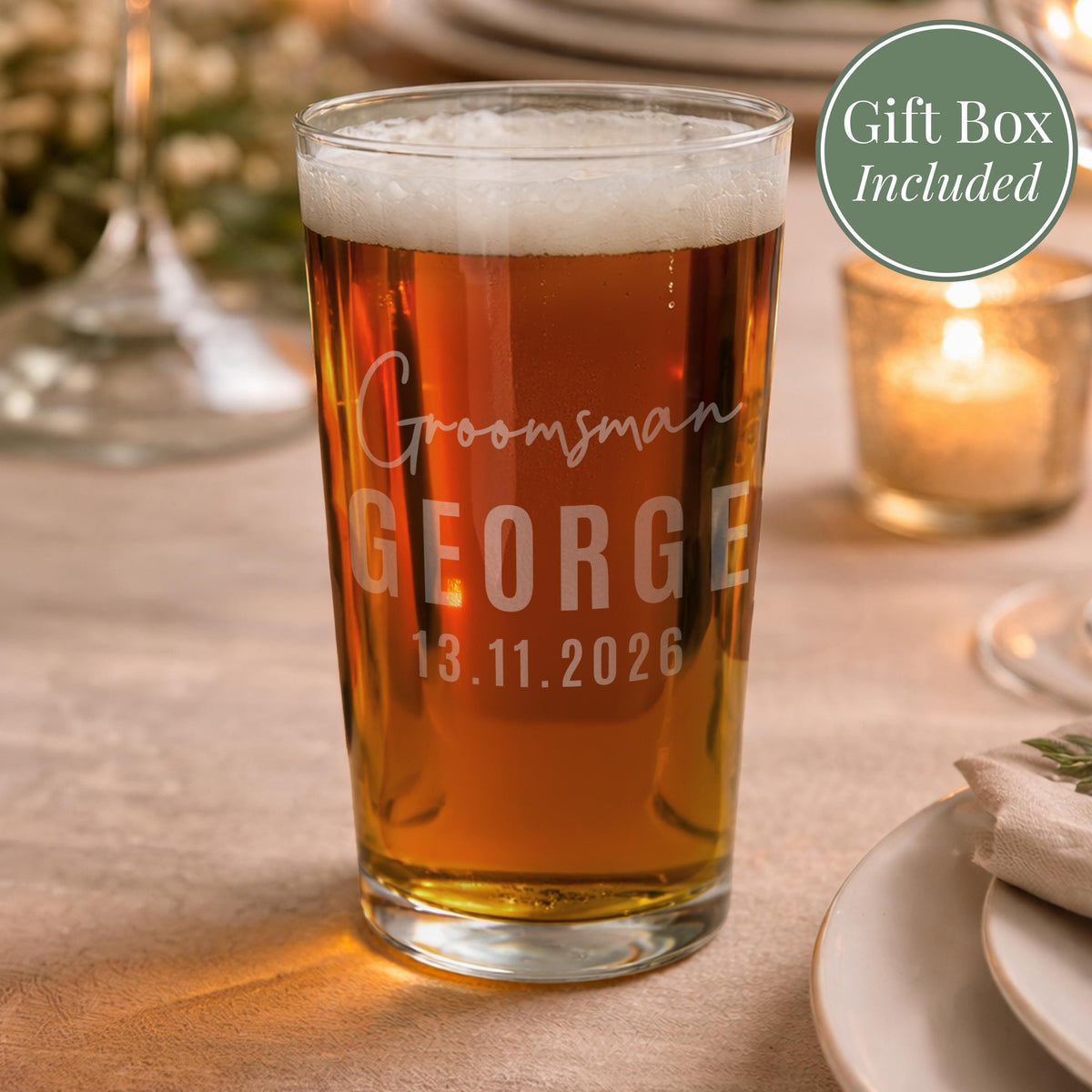 Personalised Groomsman Elegant Pint Glass, The Personal Shop, personalised gifts