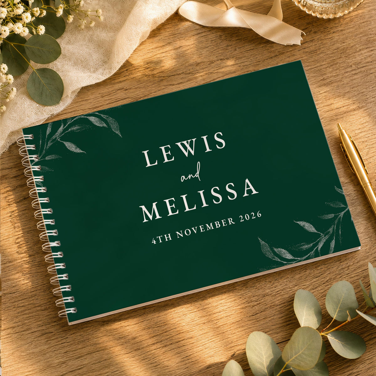 Personalised Botanical Evergreen Wedding Guest Book, The Personal Shop, personalised gifts