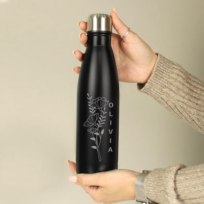 Personalised Floral Black Metal Insulated Drinks Bottle