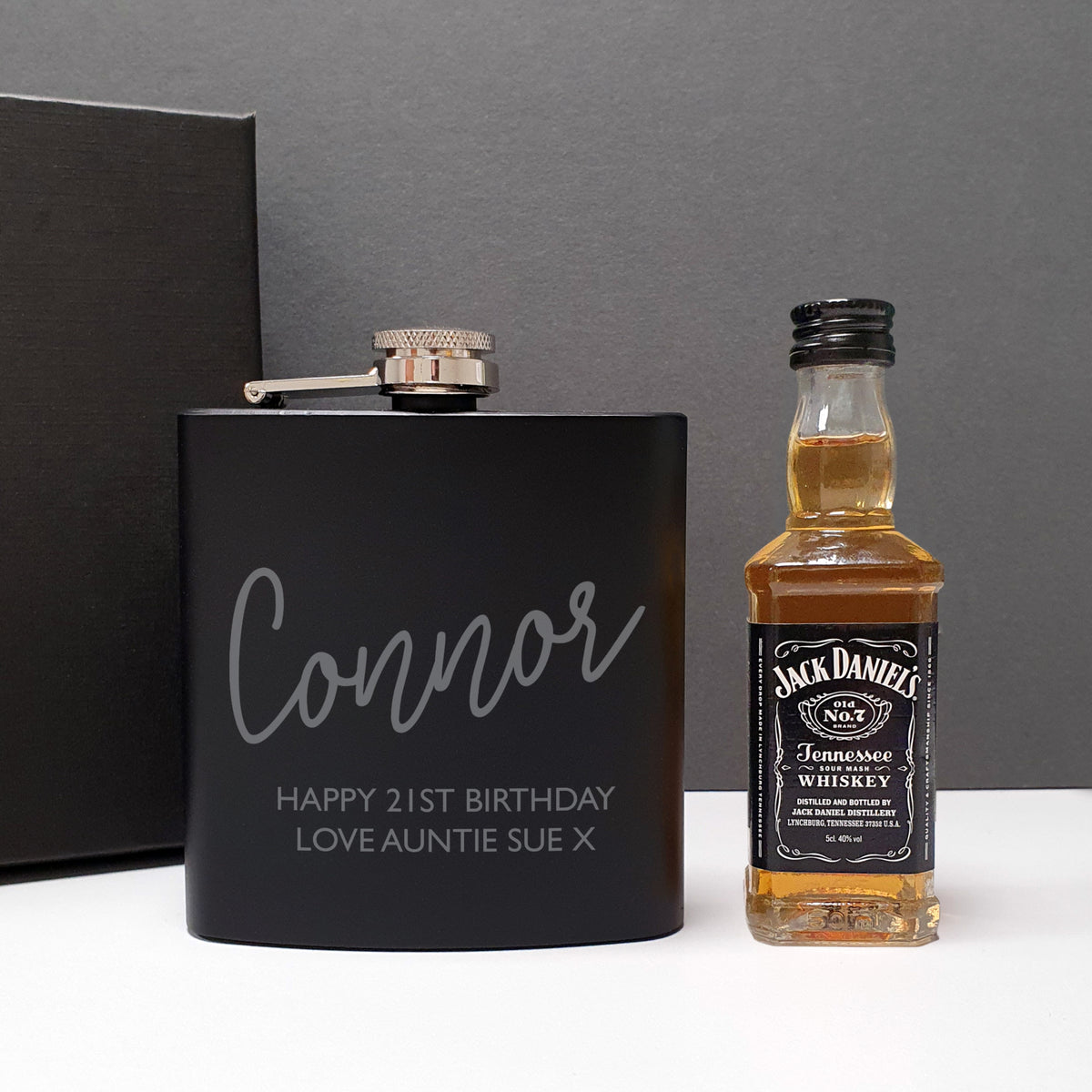 Personalised Hipflask and Whiskey Miniature Set, The Personal Shop, personalised gifts
