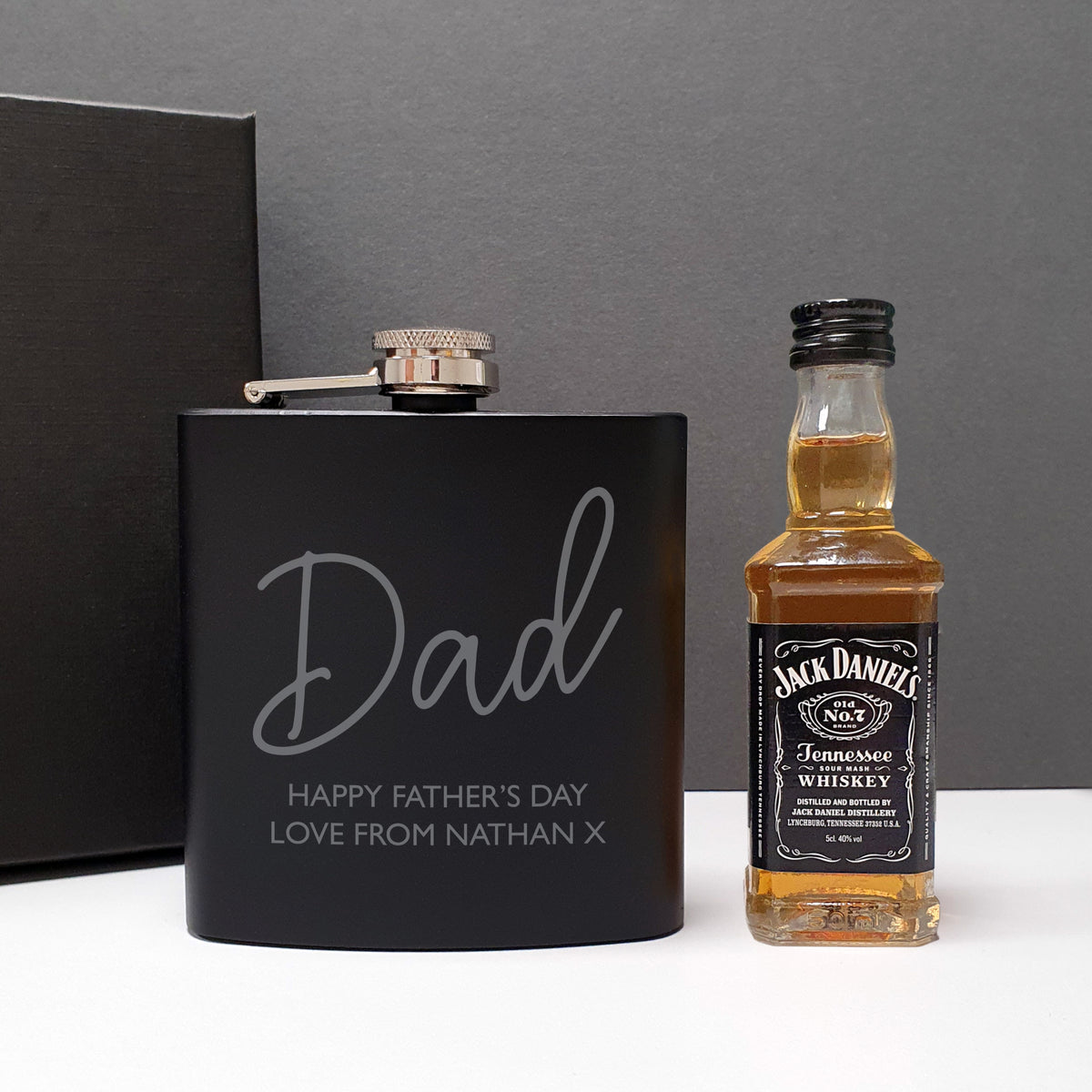 Personalised Hipflask and Whiskey Miniature Set, The Personal Shop, personalised gifts