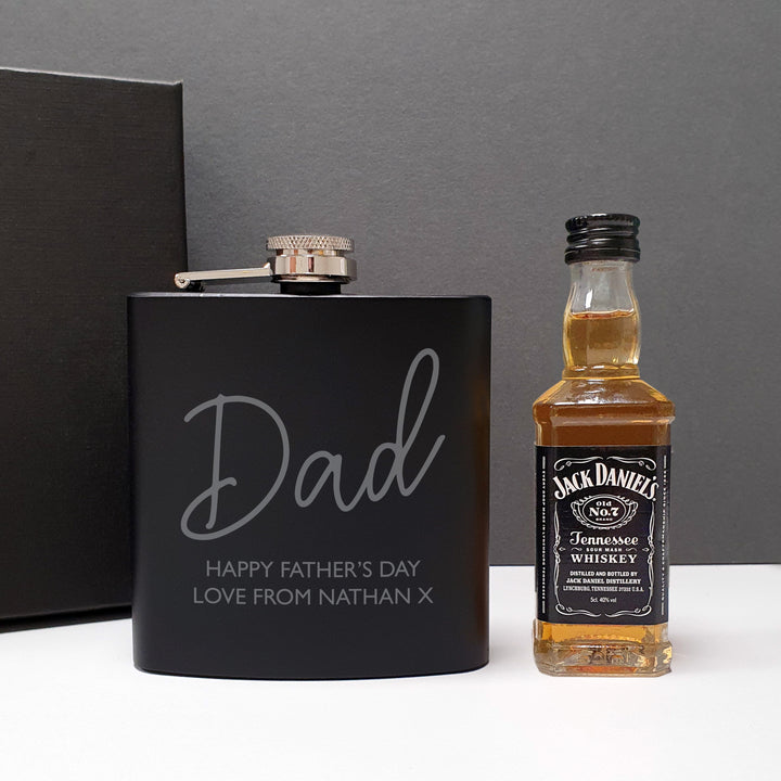 Personalised Hipflask and Whiskey Miniature Set, The Personal Shop, personalised gifts