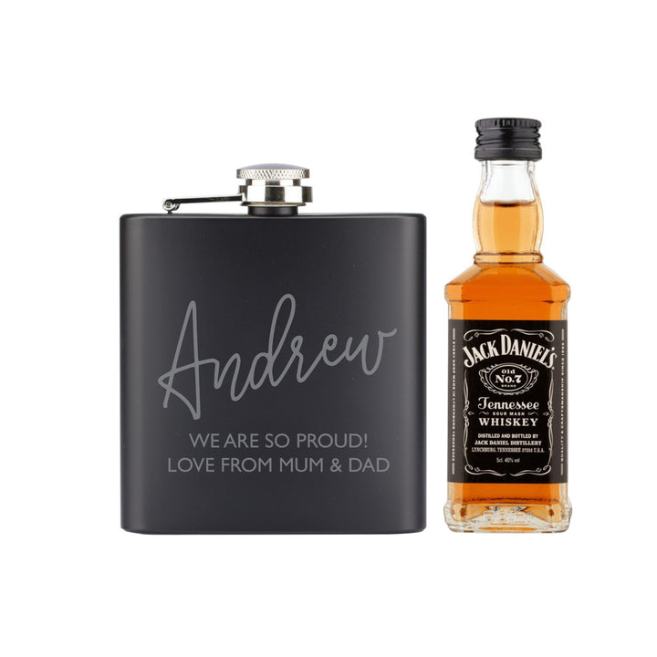 Personalised Hipflask and Whiskey Miniature Set – alternative view