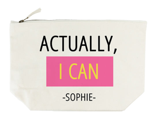 Personalised ‘Actually I Can’ Cream Wash Bag, The Personal Shop, personalised gifts