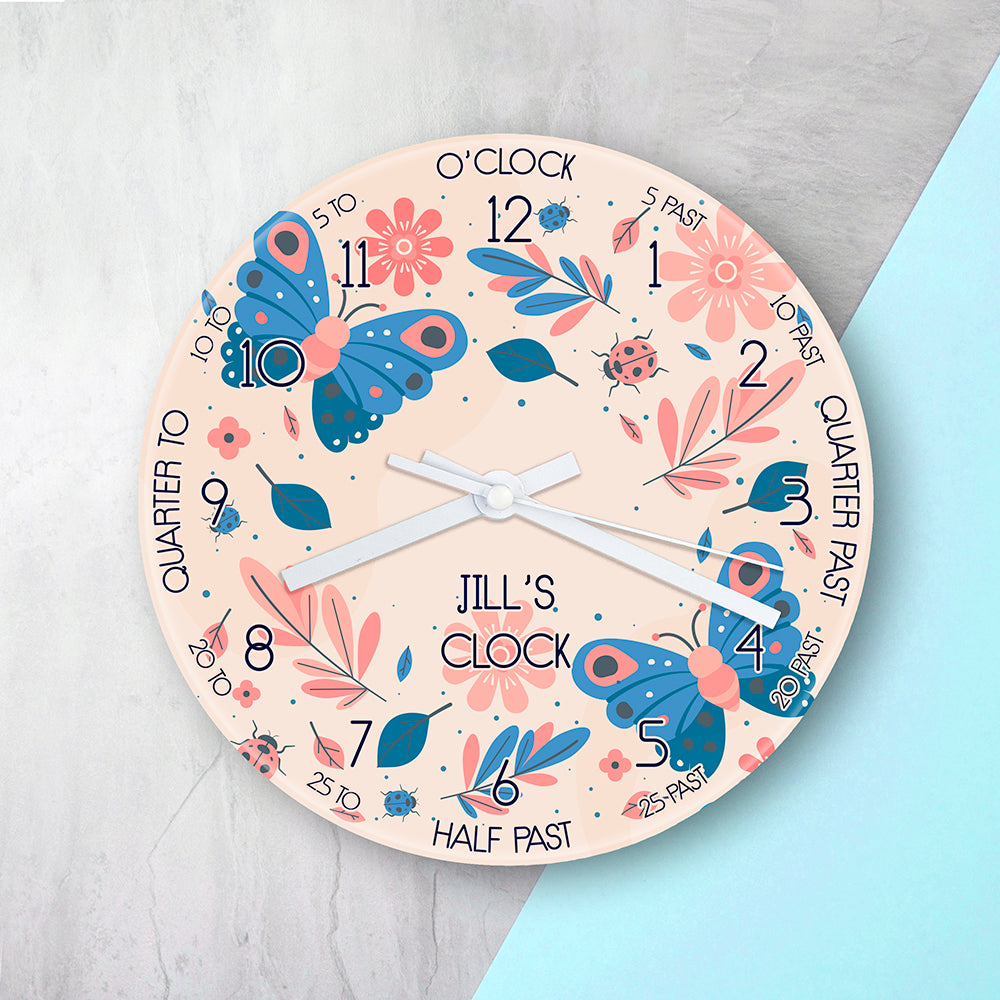 Personalised Kids Woodland Glass Wall Clock (Large)