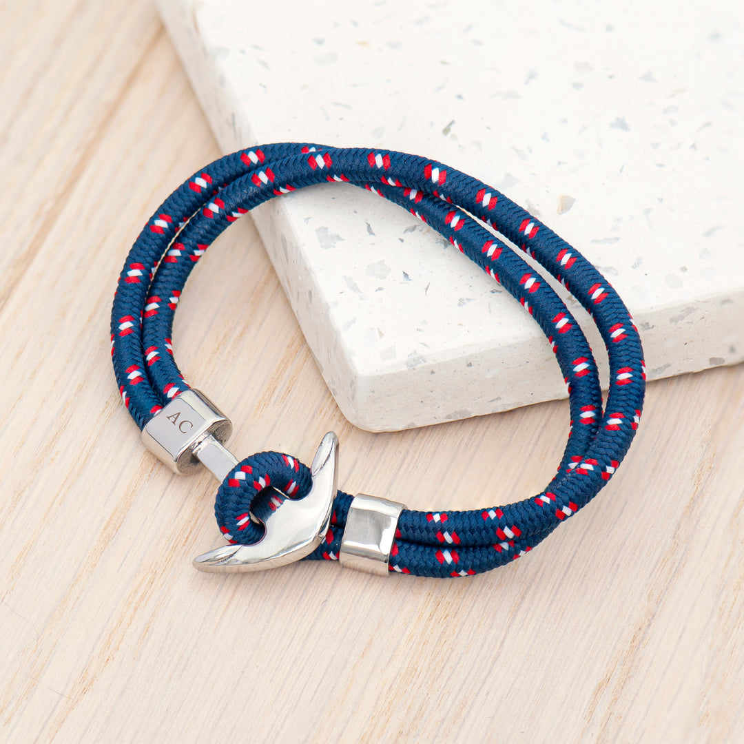 Personalised Men’s Blue Rope Anchor Bracelet