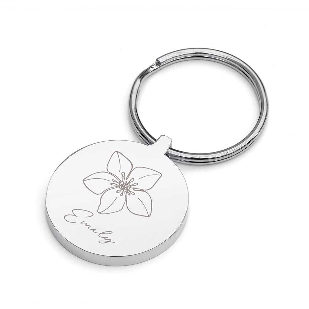 Personalised Round Birth Flower Keyring
