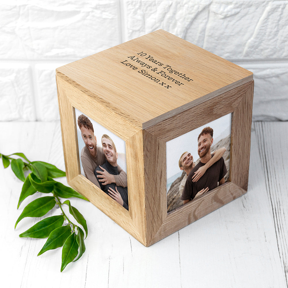 Personalised Oak Photo Cube Keepsake Box – alternative view