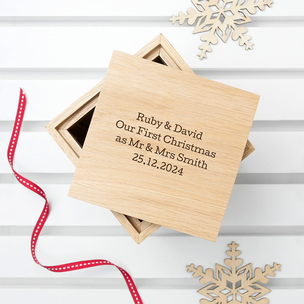 Personalised Oak Photo Cube Keepsake Box – alternative view