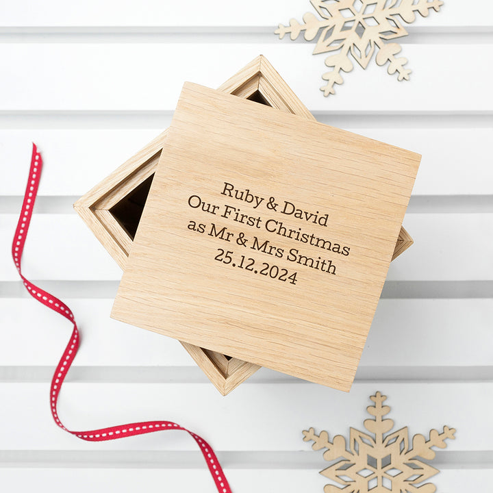 Personalised Oak Photo Cube Keepsake Box – alternative view