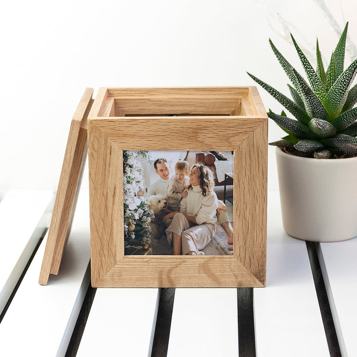 Personalised Oak Photo Cube Keepsake Box – alternative view