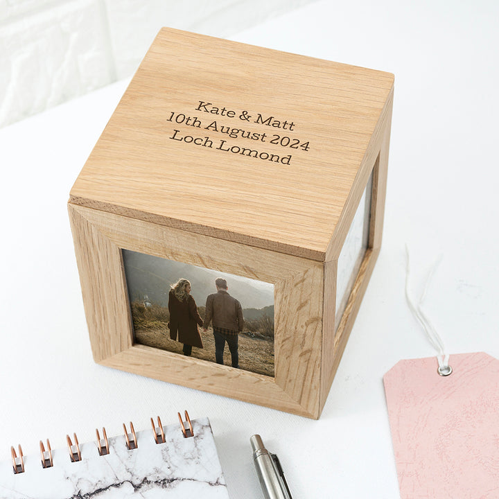 Personalised Oak Photo Cube Keepsake Box – alternative view