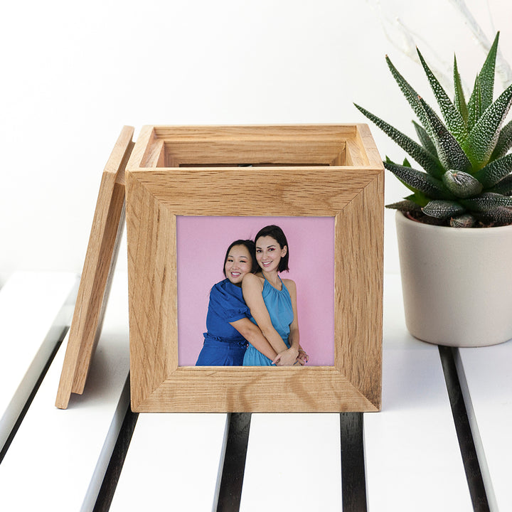 Personalised Oak Photo Cube Keepsake Box – alternative view