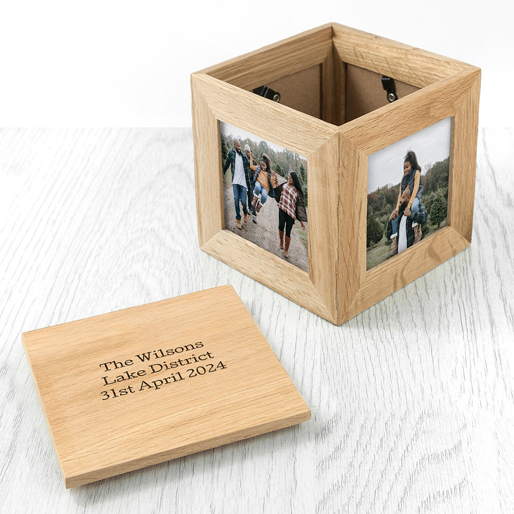 Personalised Oak Photo Cube Keepsake Box – alternative view