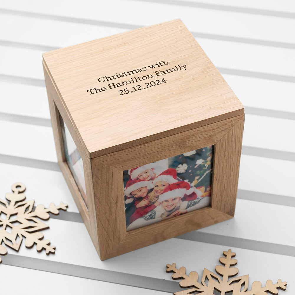 Personalised Oak Photo Cube Keepsake Box – alternative view