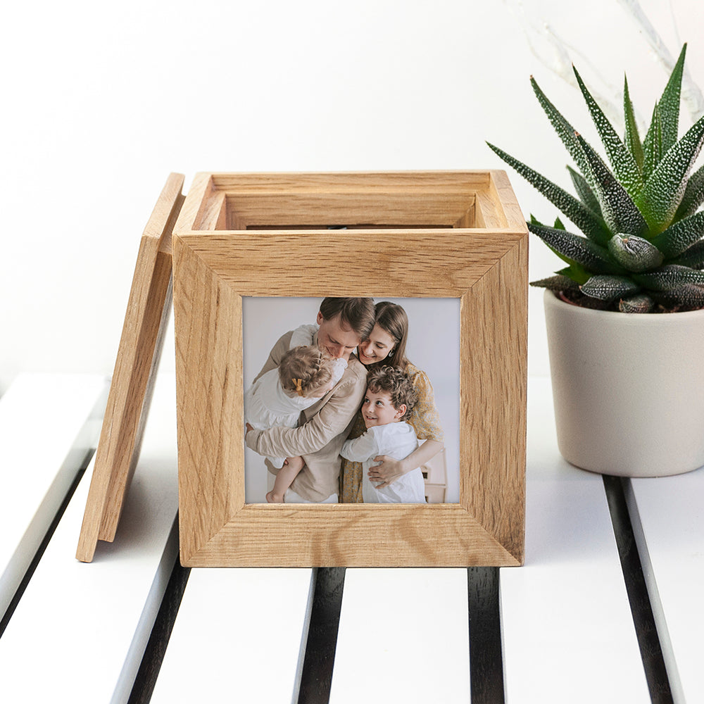Personalised Oak Photo Cube Keepsake Box – alternative view