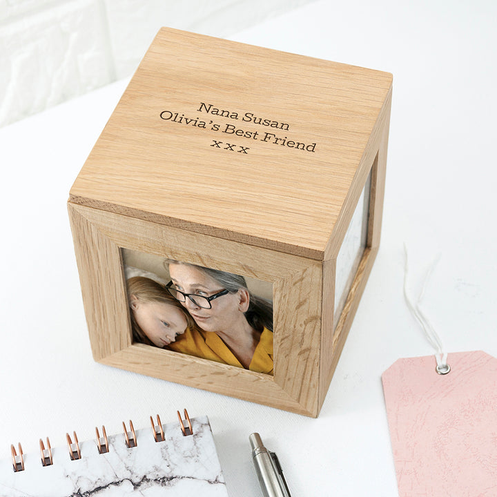 Personalised Oak Photo Cube Keepsake Box