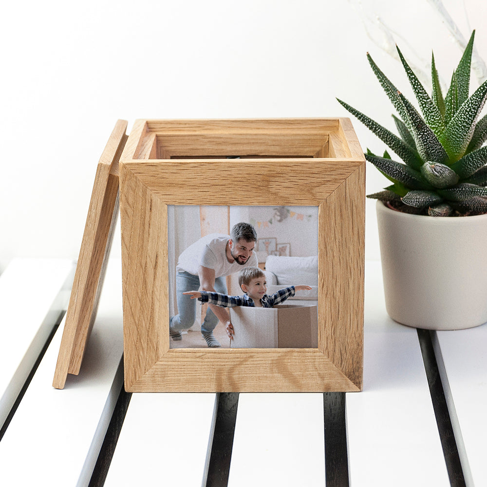 Personalised Oak Photo Cube Keepsake Box
