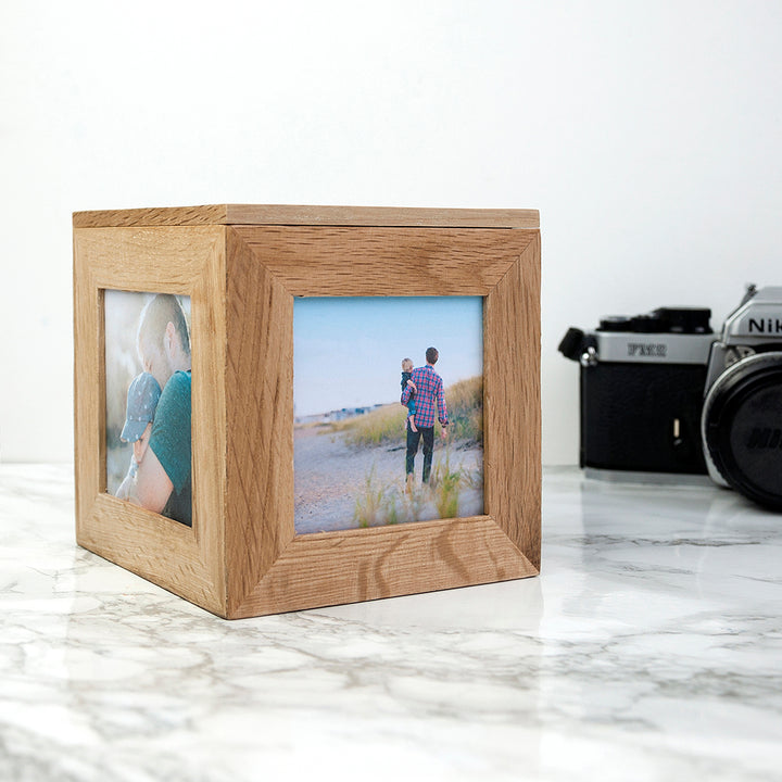 Personalised Oak Photo Cube Keepsake Box
