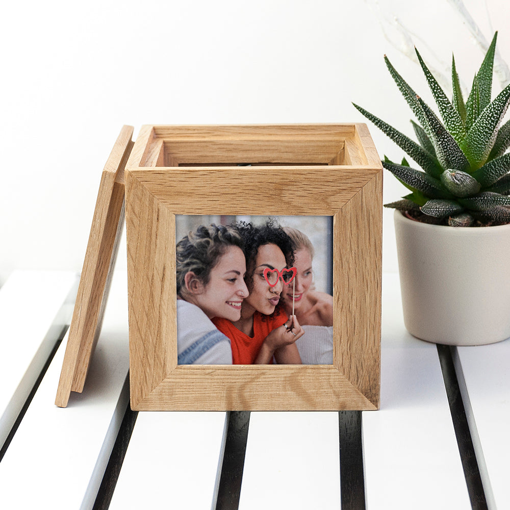 Personalised Oak Photo Cube Keepsake Box